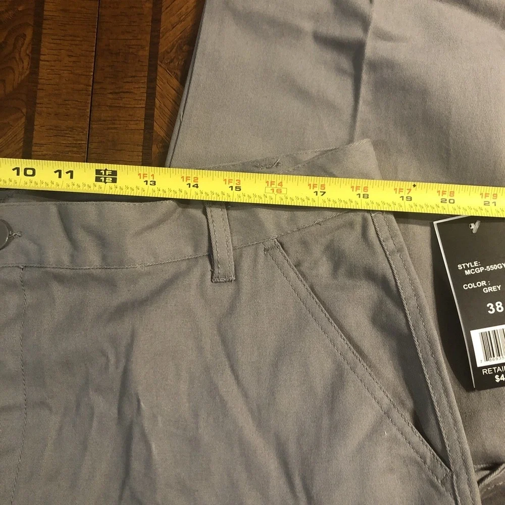 Wicked Stitch Men's 38 4 Way Flex Cargo Work‎ Active Pants Grey Flat Front NEW